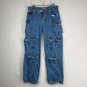 Edikted Women's Blue Cargo Boyfriend Jeans